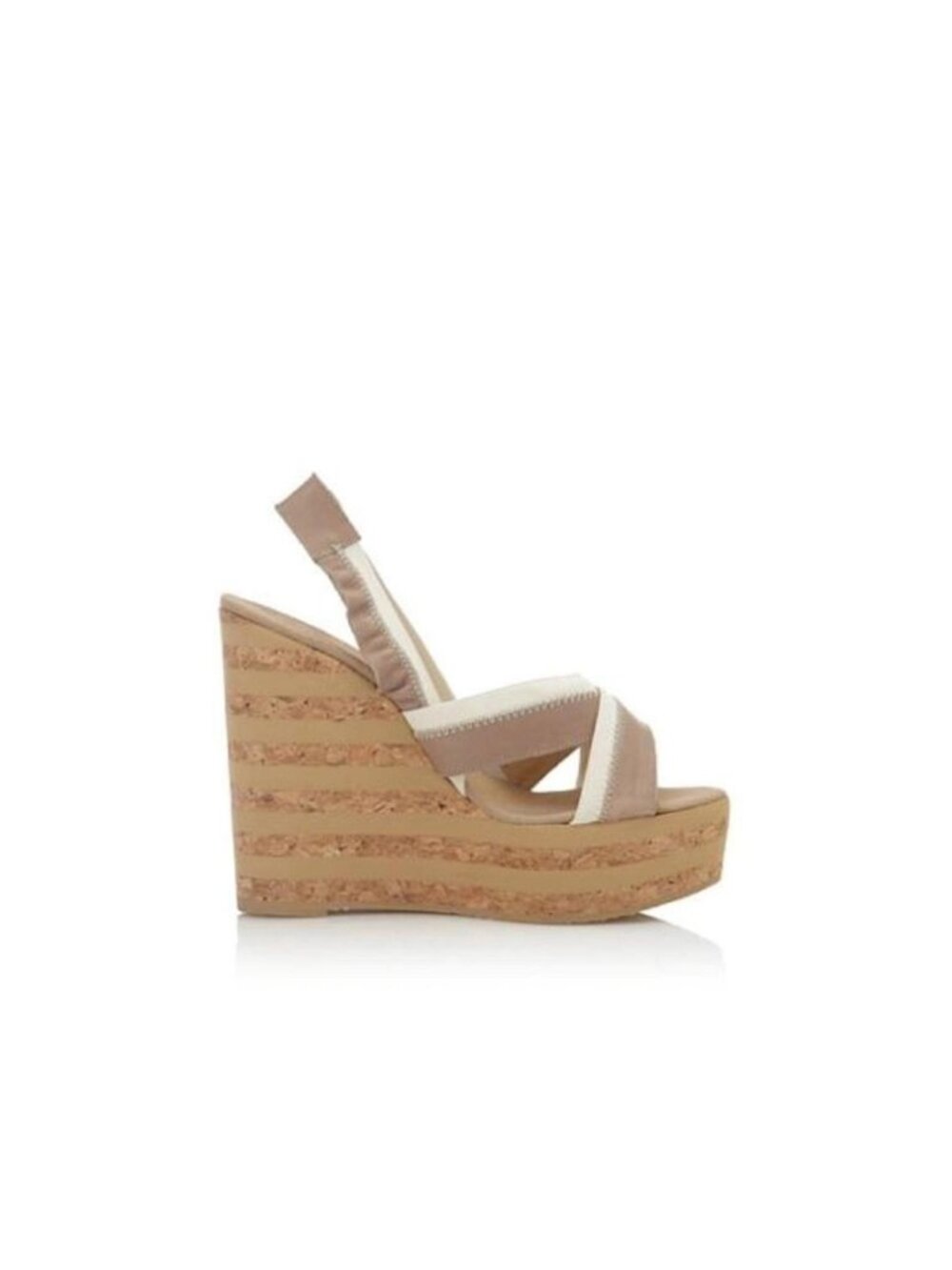 RAS Two-Toned Cork Wedge Sandal Taupe Cream Leather Elastic Open Toe Size 5